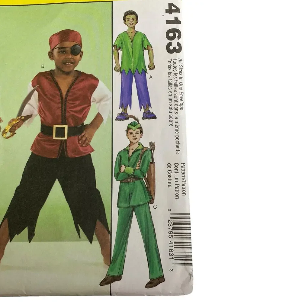McCall's Pattern 4163Costume Frontier Pirate Robin Hood Unisex Sz 3 4 5 6 7 8 UC
